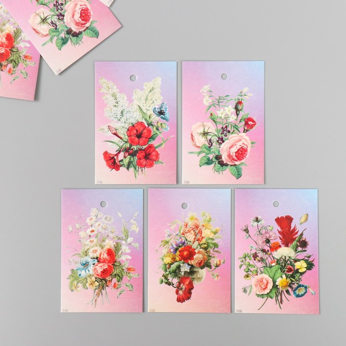 Бирка картон Цветы 12 набор 10 шт (5 видов) 4х6 см