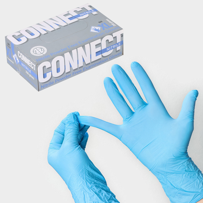 Перчатки нитриловые «Nitrile», смотровые, нестерильные, размер XL, 200 шт/уп (100 пар), цвет голубой