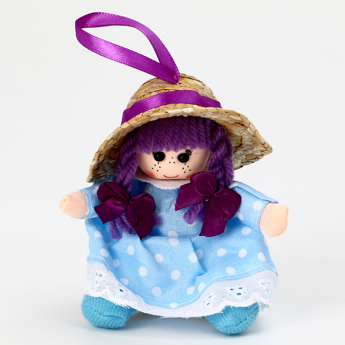 Мягкая игрушка «Кукла» в голубом платье, на подвесе, 10 см
