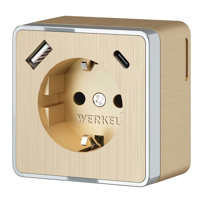 

Розетка с заземлением, шторками и USB тип A+C Gallant (шампань рифленый) W5071710