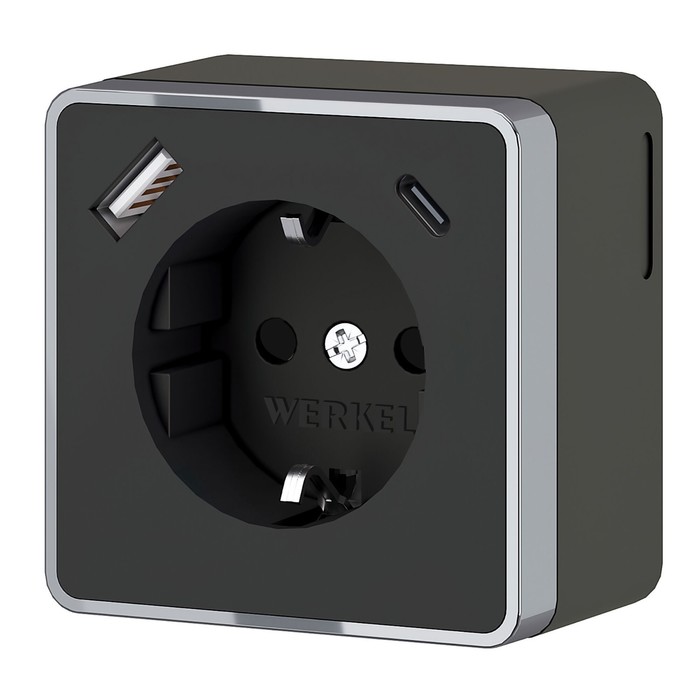 

Розетка с заземлением, шторками и USB тип A+C Gallant (чёрный хром) W5071735