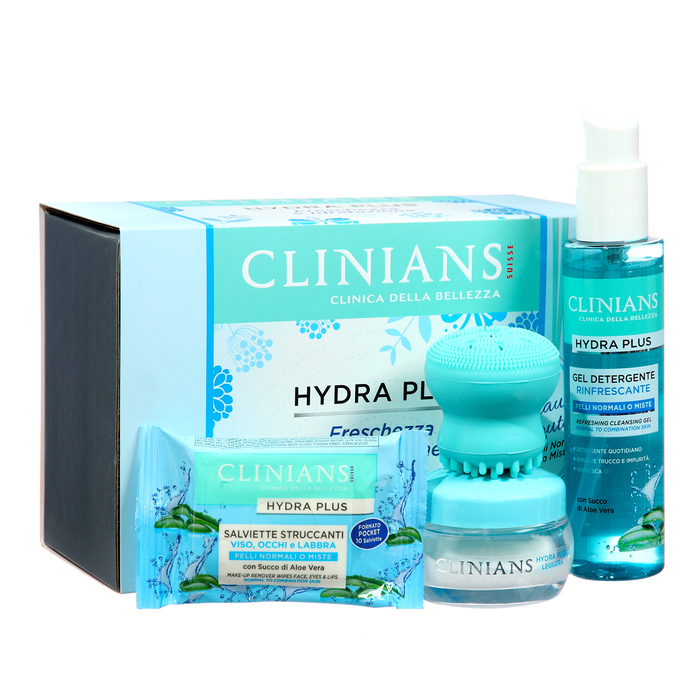 Подарочный набор женский Clinians Hydra Plus:Крем+Гель для умывания+Салфетки+Щетка для лица