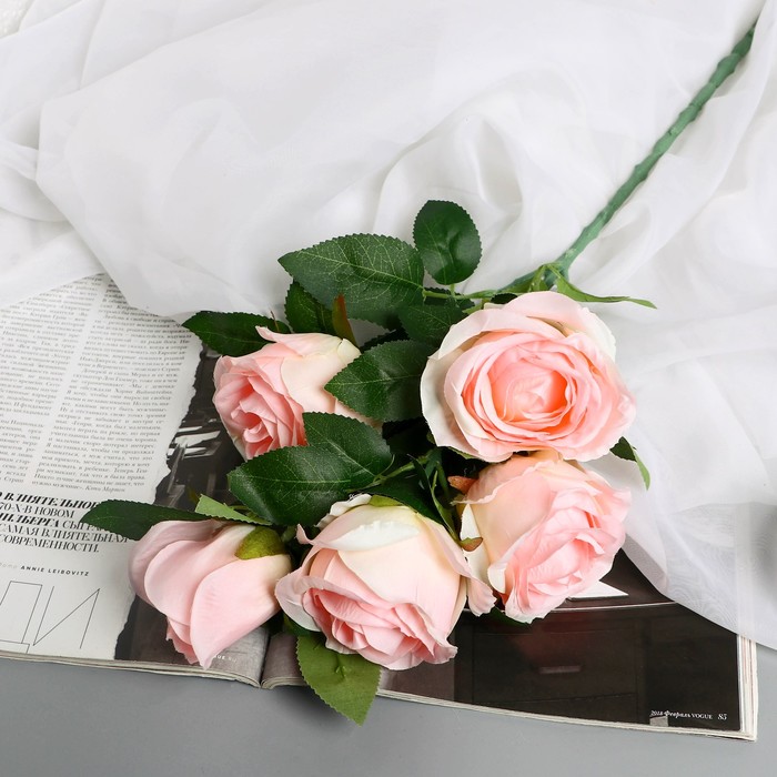цена Цветы искусственные Роза Триза d-7 см 50 см, розовый