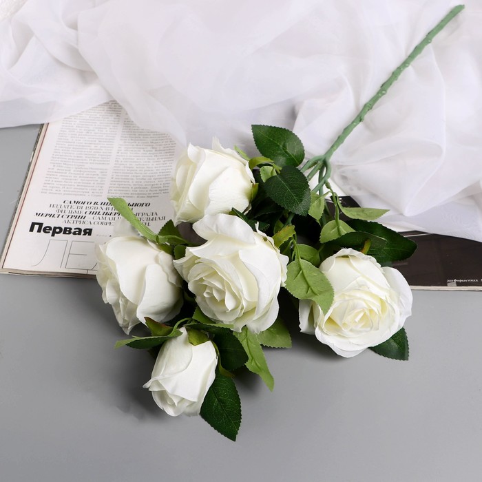 Цветы искусственные Роза Триза d-7 см 50 см, белый