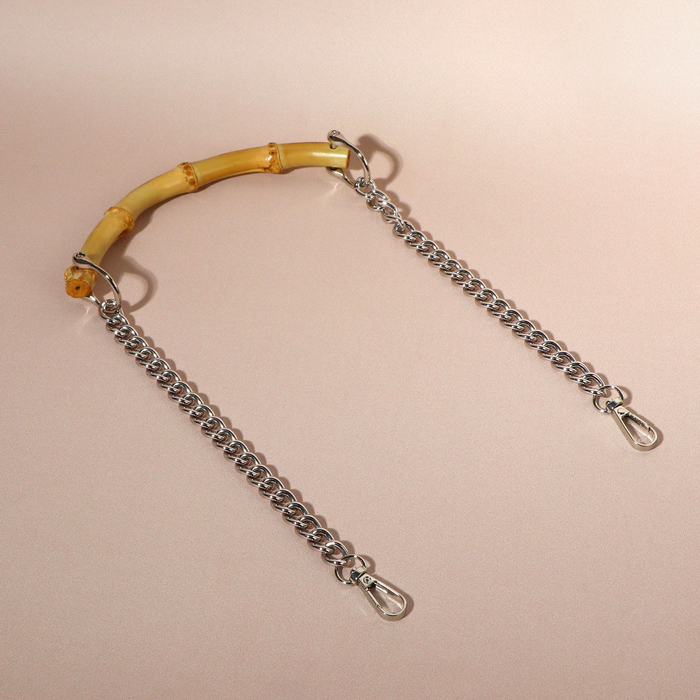 Ручка для сумки, бамбук, с цепочками и карабинами, 60 см, цвет серебряный ручка для сумки шнуры 60 × 1 8 см с пришивными петлями 5 8 см цвет серый серебряный