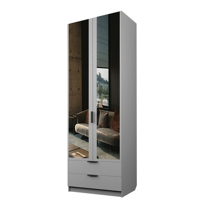 Шкаф 2-х дверный «Экон», 800×520×2300 мм, 2 ящика, зеркало, штанга, цвет серый шагрень шкаф 2 х дверный экон 800×520×2300 мм 3 ящика зеркало штанга цвет серый шагрень