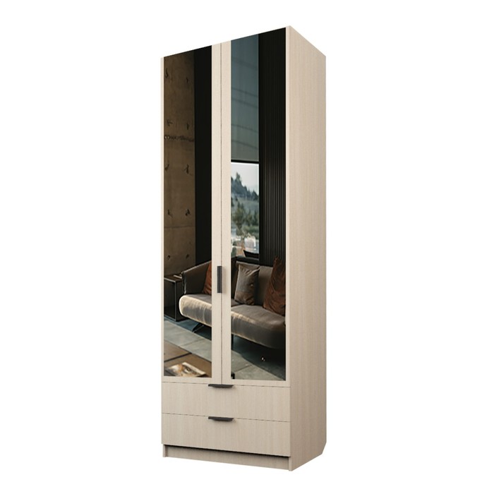 Шкаф 2-х дверный «Экон», 800×520×2300 мм, 2 ящика, зеркало, полки, цвет дуб молочный шкаф 2 х дверный экон 800×520×2300 мм 3 ящика зеркало полки цвет белый