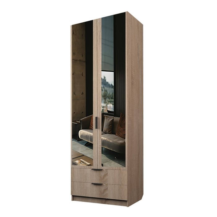 Шкаф 2-х дверный «Экон», 800×520×2300 мм, 2 ящика, зеркало, полки, цвет дуб сонома шкаф 2 х дверный экон 800×520×2300 мм 3 ящика зеркало полки цвет белый