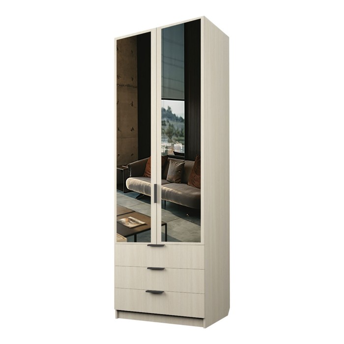 Шкаф 2-х дверный «Экон», 800×520×2300 мм, 3 ящика, зеркало, полки, цвет дуб молочный шкаф 2 х дверный экон 800×520×2300 мм 3 ящика зеркало полки цвет белый