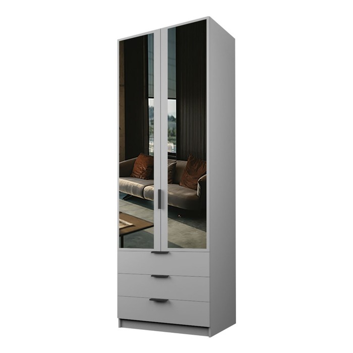 Шкаф 2-х дверный «Экон», 800×520×2300 мм, 3 ящика, зеркало, полки, цвет серый шагрень шкаф 2 х дверный экон 800×520×2300 мм 3 ящика штанга цвет серый шагрень