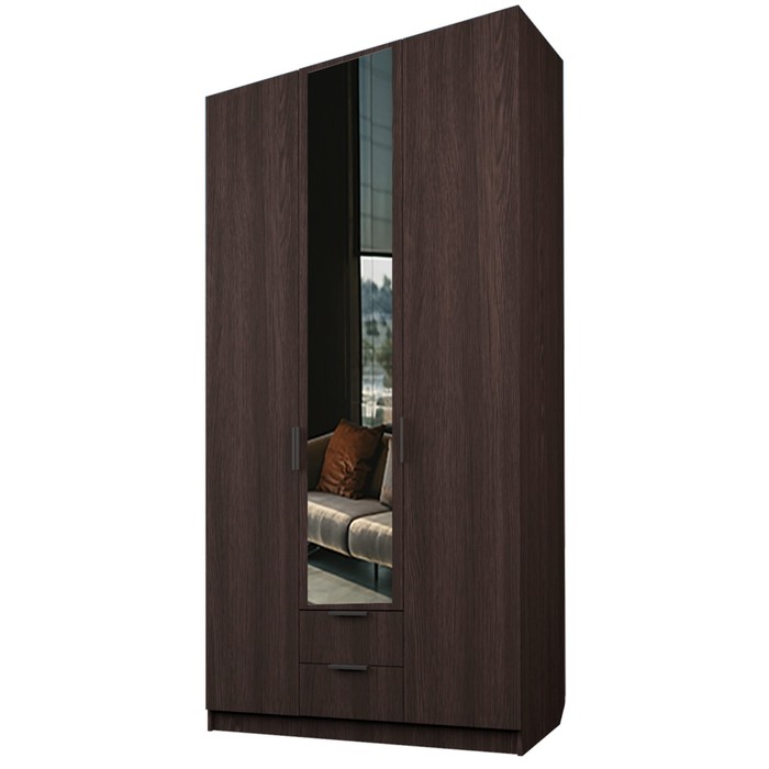 Шкаф 3-х дверный «Экон», 1200×520×2300 мм, 2 ящика, 1 зеркало, цвет венге шкаф 3 х дверный экон 1200×520×2300 мм 2 ящика 1 зеркало цвет серый шагрень