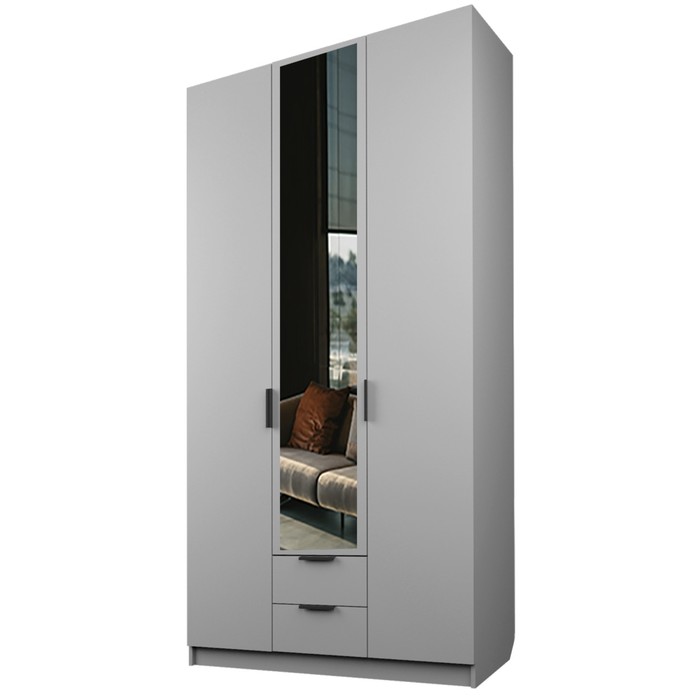 Шкаф 3-х дверный «Экон», 1200×520×2300 мм, 2 ящика, 1 зеркало, цвет серый шагрень шкаф 3 х дверный экон 1200×520×2300 мм 2 ящика 1 зеркало цвет серый шагрень