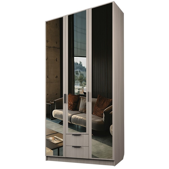 Шкаф 3-х дверный «Экон», 1200×520×2300 мм, 2 ящика, 3 зеркала, цвет ясень шимо светлый 29503