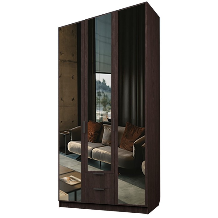 Шкаф 3-х дверный «Экон», 1200×520×2300 мм, 2 ящика, 3 зеркала, цвет венге 29503