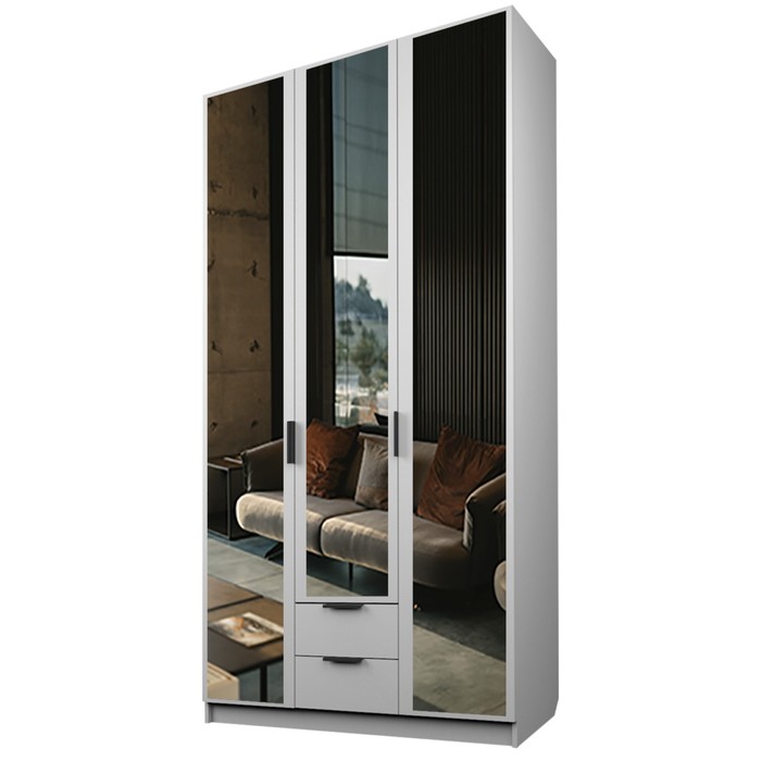 Шкаф 3-х дверный «Экон», 1200×520×2300 мм, 2 ящика, 3 зеркала, цвет белый 30844