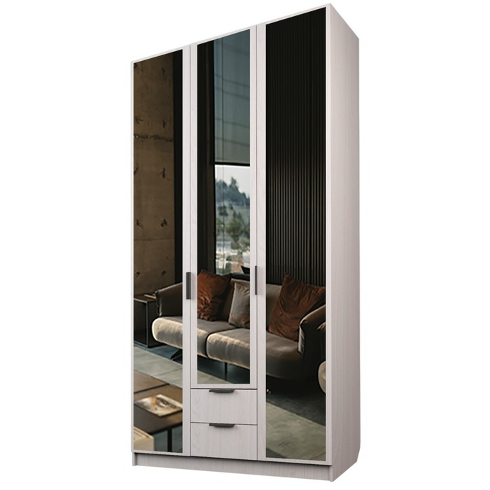 Шкаф 3-х дверный «Экон», 1200×520×2300 мм, 2 ящика, 3 зеркала, цвет ясень анкор светлый 29503