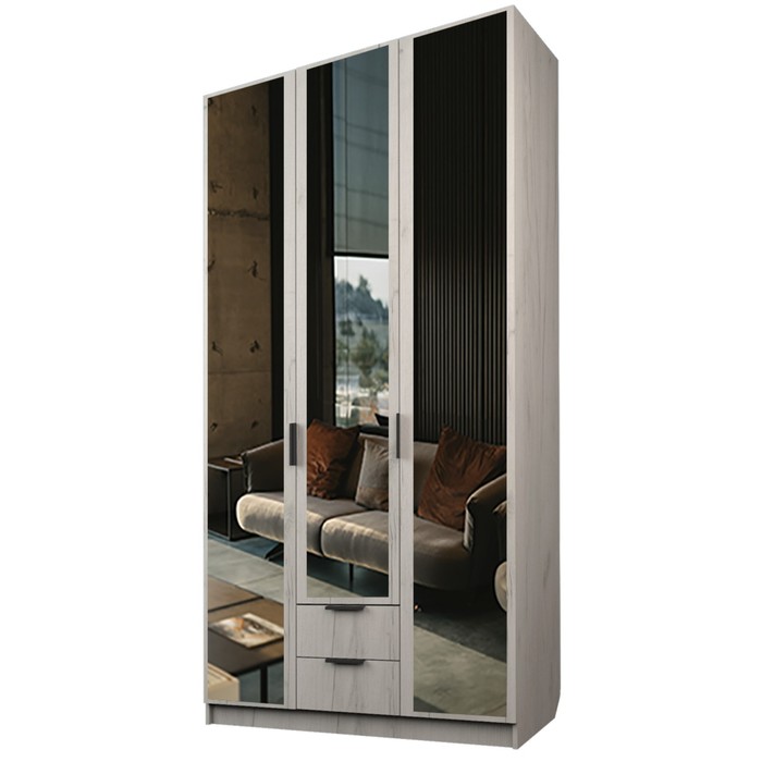 Шкаф 3-х дверный «Экон», 1200×520×2300 мм, 2 ящика, 3 зеркала, цвет дуб крафт белый 30844