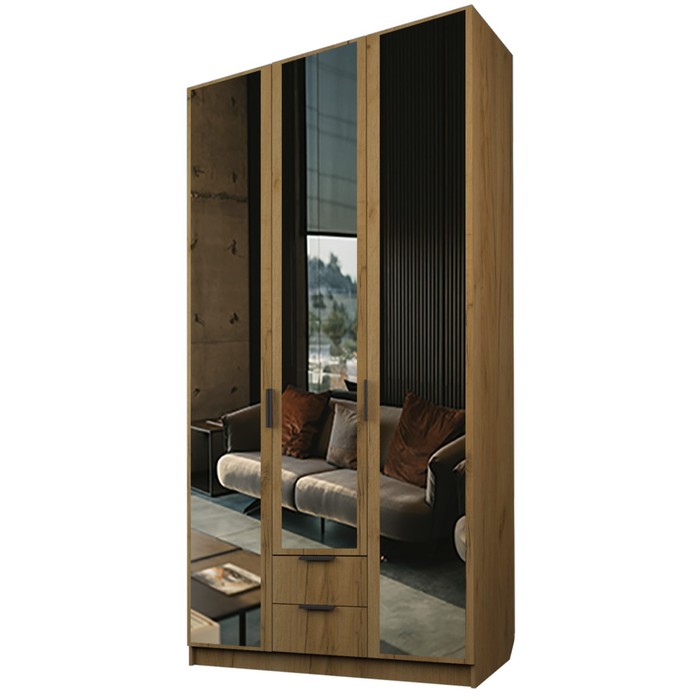 Шкаф 3-х дверный «Экон», 1200×520×2300 мм, 2 ящика, 3 зеркала, цвет дуб крафт золотой 30844