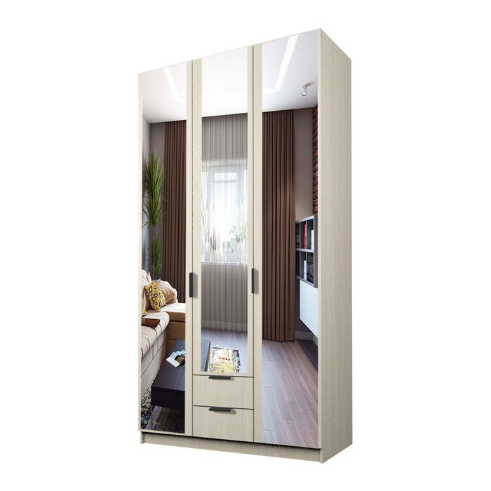 Шкаф 3-х дверный «Экон», 1200×520×2300 мм, 2 ящика, 3 зеркала, цвет дуб молочный 29503