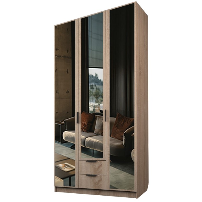 Шкаф 3-х дверный «Экон», 1200×520×2300 мм, 2 ящика, 3 зеркала, цвет дуб сонома 29503