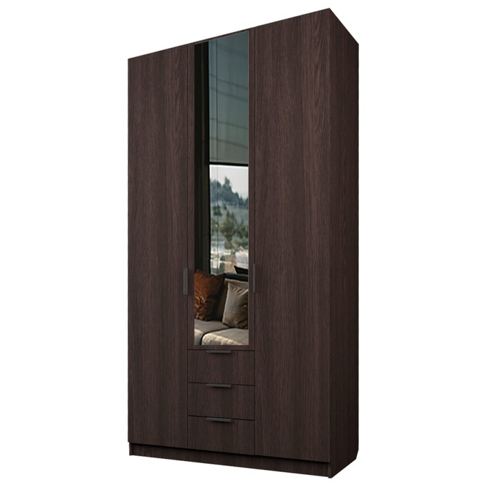 Шкаф 3-х дверный «Экон», 1200×520×2300 мм, 3 ящика, 1 зеркало, цвет венге шкаф 3 х дверный экон 1200×520×2300 мм 2 ящика 1 зеркало цвет серый шагрень