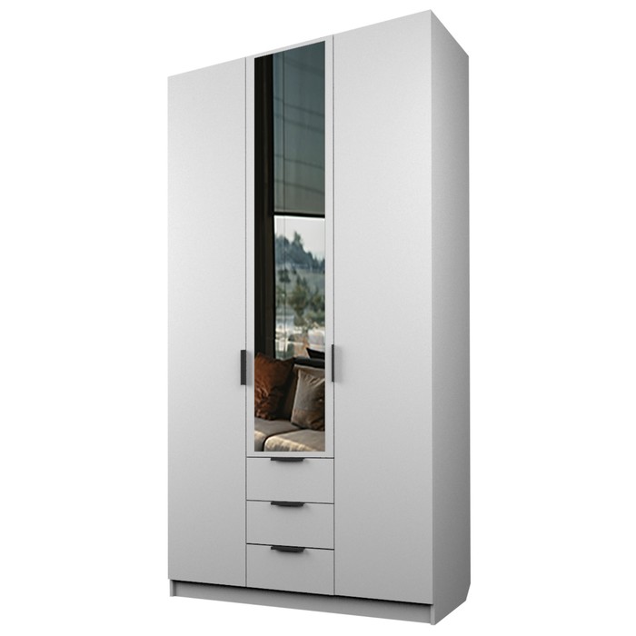 Шкаф 3-х дверный «Экон», 1200×520×2300 мм, 3 ящика, 1 зеркало, цвет белый шкаф 3 х дверный экон 1200×520×2300 мм 3 ящика 1 зеркало цвет дуб крафт белый