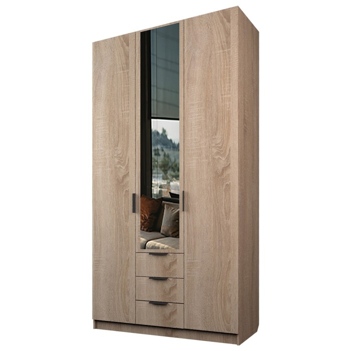 Шкаф 3-х дверный «Экон», 1200×520×2300 мм, 3 ящика, 1 зеркало, цвет дуб сонома шкаф 3 х дверный экон 1200×520×2300 мм 3 ящика цвет дуб сонома