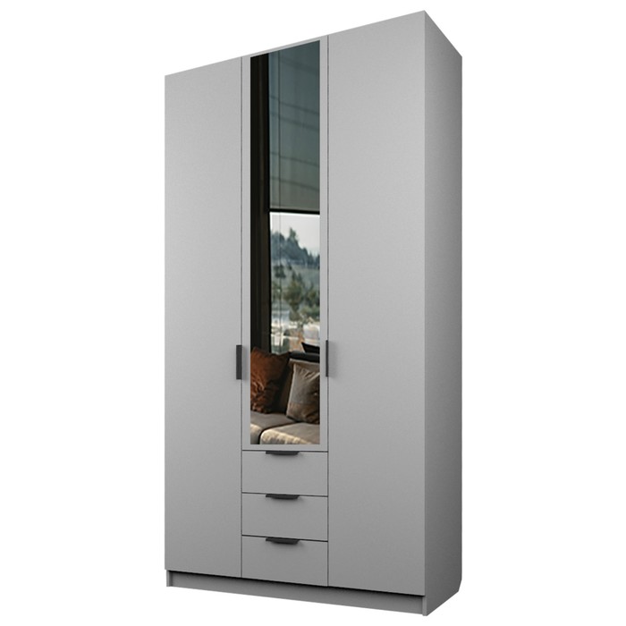 Шкаф 3-х дверный «Экон», 1200×520×2300 мм, 3 ящика, 1 зеркало, цвет серый шагрень шкаф 3 х дверный экон 1200×520×2300 мм 2 ящика 1 зеркало цвет серый шагрень