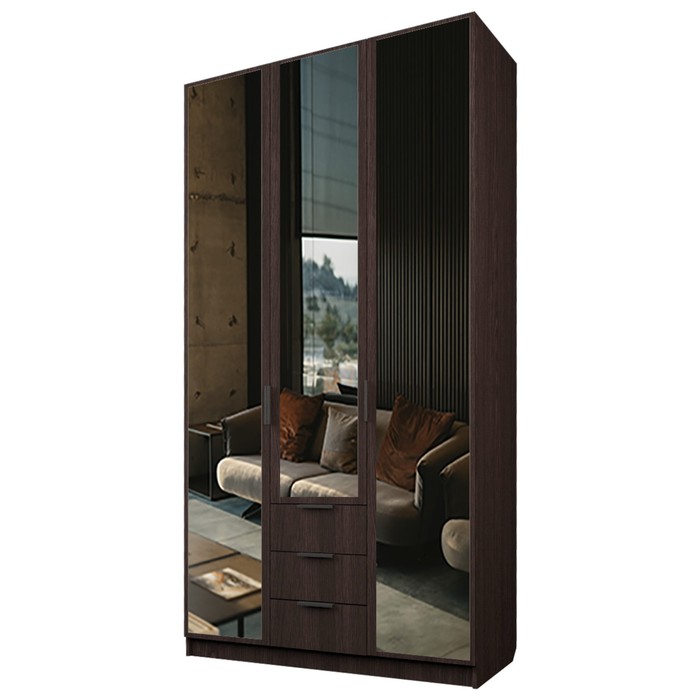 Шкаф 3-х дверный «Экон», 1200×520×2300 мм, 3 ящика, 3 зеркала, цвет венге