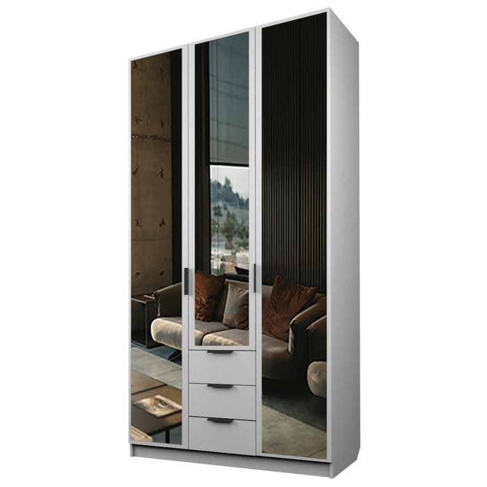 Шкаф 3-х дверный «Экон», 1200×520×2300 мм, 3 ящика, 3 зеркала, цвет белый