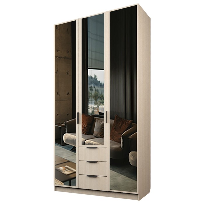 Шкаф 3-х дверный «Экон», 1200×520×2300 мм, 3 ящика, 3 зеркала, цвет дуб молочный шкаф 3 х дверный экон 1200×520×2300 мм 3 ящика цвет дуб сонома