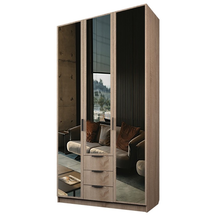Шкаф 3-х дверный «Экон», 1200×520×2300 мм, 3 ящика, 3 зеркала, цвет дуб сонома шкаф 3 х дверный экон 1200×520×2300 мм 3 ящика 1 зеркало цвет дуб сонома