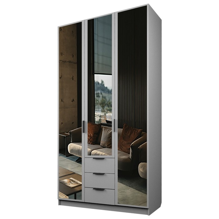 Шкаф 3-х дверный «Экон», 1200×520×2300 мм, 3 ящика, 3 зеркала, цвет серый шагрень шкаф 3 х дверный экон 1200×520×2300 мм 2 ящика 1 зеркало цвет серый шагрень