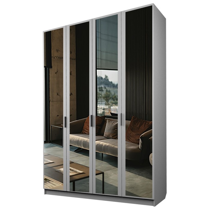 Шкаф 4-х дверный «Экон», 1600×520×2300 мм, 4 зеркала, цвет серый шагрень шкаф 4 х дверный экон 1600×520×2300 мм 2 ящика 2 зеркала цвет серый шагрень