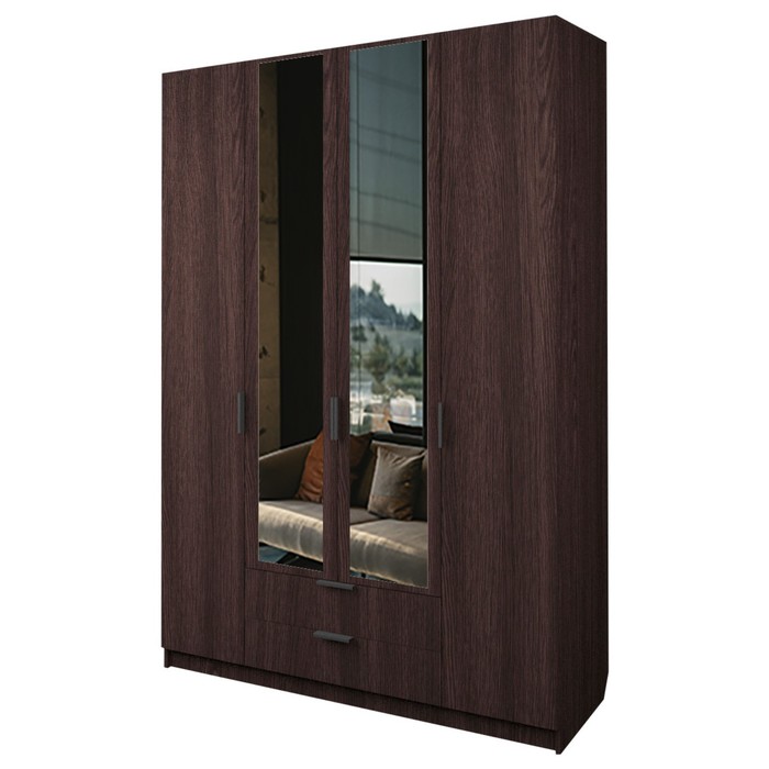 Шкаф 4-х дверный «Экон», 1600×520×2300 мм, 2 ящика, 2 зеркала, цвет венге шкаф 4 х дверный экон 1600×520×2300 мм 2 ящика 2 зеркала цвет серый шагрень
