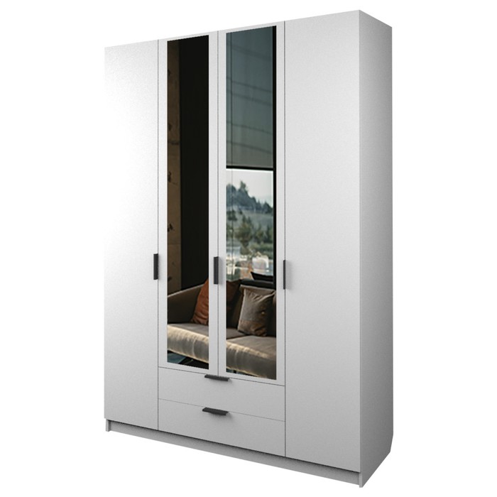 Шкаф 4-х дверный «Экон», 1600×520×2300 мм, 2 ящика, 2 зеркала, цвет белый 32848