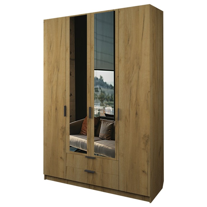 Шкаф 4-х дверный «Экон», 1600×520×2300 мм, 2 ящика, 2 зеркала, цвет дуб крафт золотой 32848