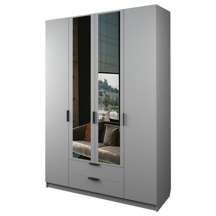 Шкаф 4-х дверный «Экон», 1600×520×2300 мм, 2 ящика, 2 зеркала, цвет серый шагрень шкаф 4 х дверный экон 1600×520×2300 мм 3 ящика 2 зеркала цвет серый шагрень