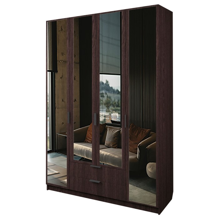 Шкаф 4-х дверный «Экон», 1600×520×2300 мм, 2 ящика, 4 зеркала, цвет венге шкаф 4 х дверный экон 1600×520×2300 мм 2 ящика 2 зеркала цвет серый шагрень