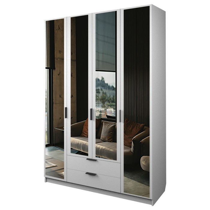 Шкаф 4-х дверный «Экон», 1600×520×2300 мм, 2 ящика, 4 зеркала, цвет белый шкаф 4 х дверный экон 1600×520×2300 мм 2 ящика 2 зеркала цвет белый