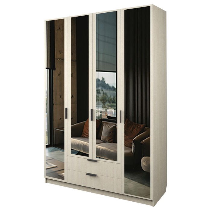 Шкаф 4-х дверный «Экон», 1600×520×2300 мм, 2 ящика, 4 зеркала, цвет дуб молочный шкаф 4 х дверный экон 1600×520×2300 мм 4 зеркала цвет дуб сонома