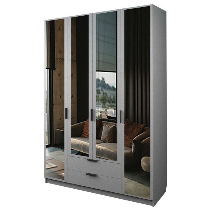 Шкаф 4-х дверный «Экон», 1600×520×2300 мм, 2 ящика, 4 зеркала, цвет серый шагрень шкаф 4 х дверный экон 1600×520×2300 мм 3 ящика 2 зеркала цвет серый шагрень