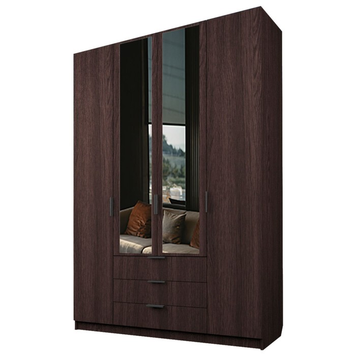 Шкаф 4-х дверный «Экон», 1600×520×2300 мм, 3 ящика, 2 зеркала, цвет венге шкаф 4 х дверный экон 1600×520×2300 мм 2 ящика 2 зеркала цвет серый шагрень