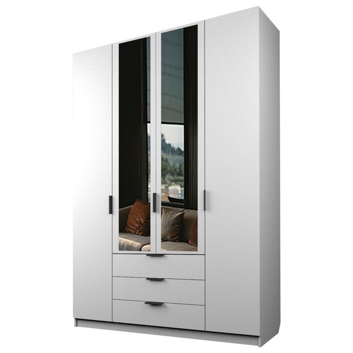 Шкаф 4-х дверный «Экон», 1600×520×2300 мм, 3 ящика, 2 зеркала, цвет белый шкаф 4 х дверный экон 1600×520×2300 мм 2 ящика 2 зеркала цвет венге