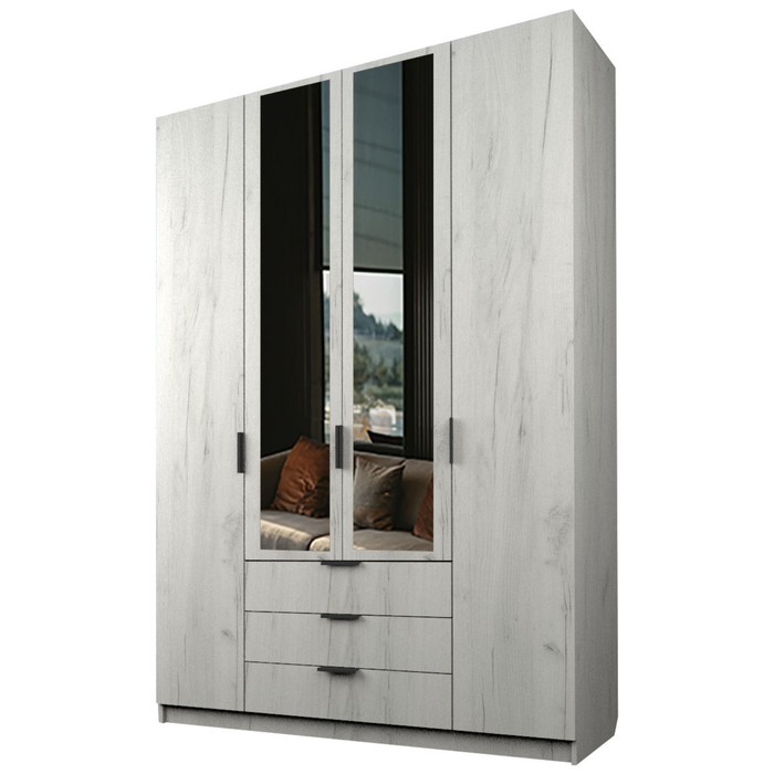Шкаф 4-х дверный «Экон», 1600×520×2300 мм, 3 ящика, 2 зеркала, цвет дуб крафт белый шкаф 4 х дверный экон 1600×520×2300 мм 3 ящика цвет дуб крафт белый