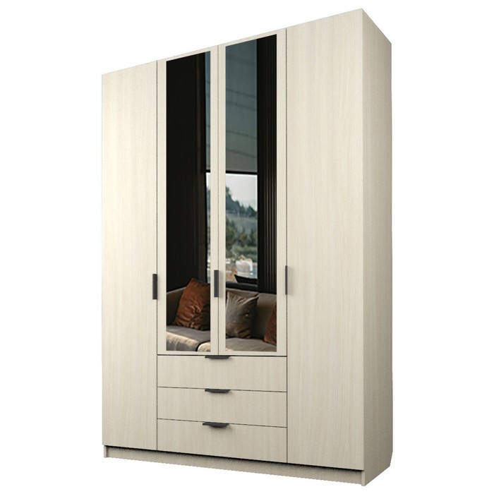 Шкаф 4-х дверный «Экон», 1600×520×2300 мм, 3 ящика, 2 зеркала, цвет дуб молочный шкаф 4 х дверный экон 1600×520×2300 мм 3 ящика 4 зеркала цвет дуб сонома