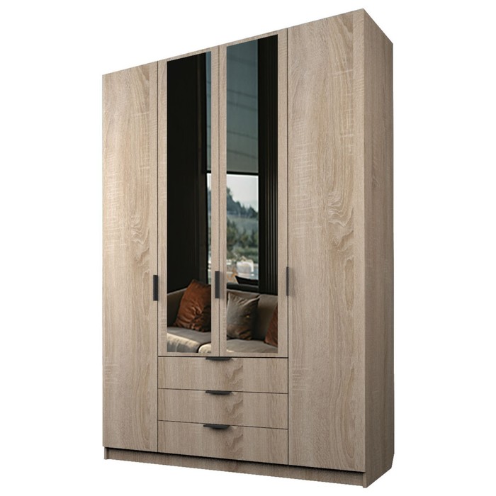 Шкаф 4-х дверный «Экон», 1600×520×2300 мм, 3 ящика, 2 зеркала, цвет дуб сонома шкаф 4 х дверный экон 1600×520×2300 мм 3 ящика 4 зеркала цвет дуб сонома