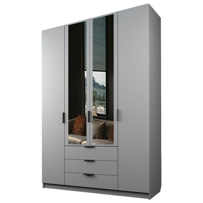 Шкаф 4-х дверный «Экон», 1600×520×2300 мм, 3 ящика, 2 зеркала, цвет серый шагрень шкаф 4 х дверный экон 1600×520×2300 мм 2 ящика 2 зеркала цвет серый шагрень