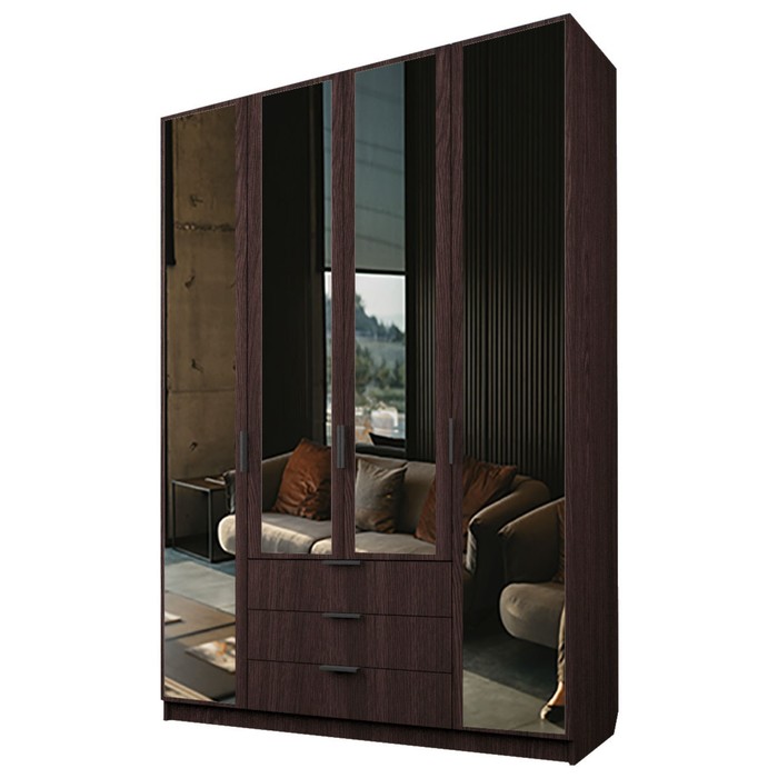 Шкаф 4-х дверный «Экон», 1600×520×2300 мм, 3 ящика, 4 зеркала, цвет венге 36741