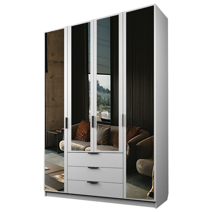 Шкаф 4-х дверный «Экон», 1600×520×2300 мм, 3 ящика, 4 зеркала, цвет белый шкаф 4 х дверный экон 1600×520×2300 мм 3 ящика 4 зеркала цвет дуб сонома